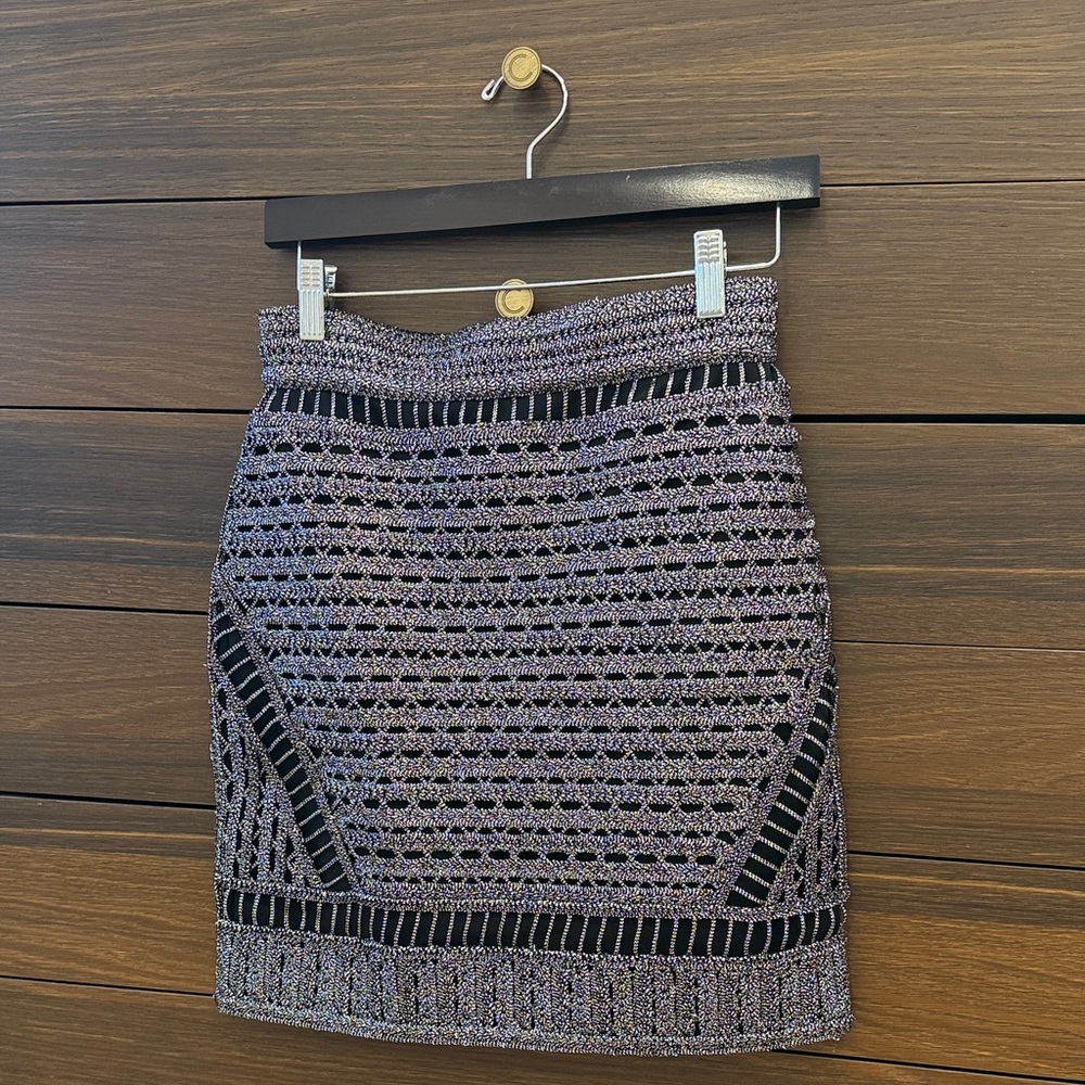 Maje Metallic Lurex Crochet Knit Mini Skirt